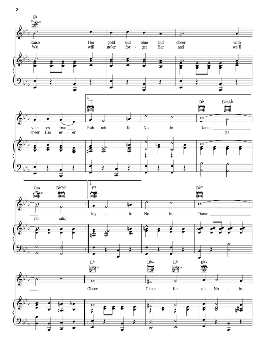 Notre Dame Victory March Piano, Vocal, Guitar scores gallery preview page 2