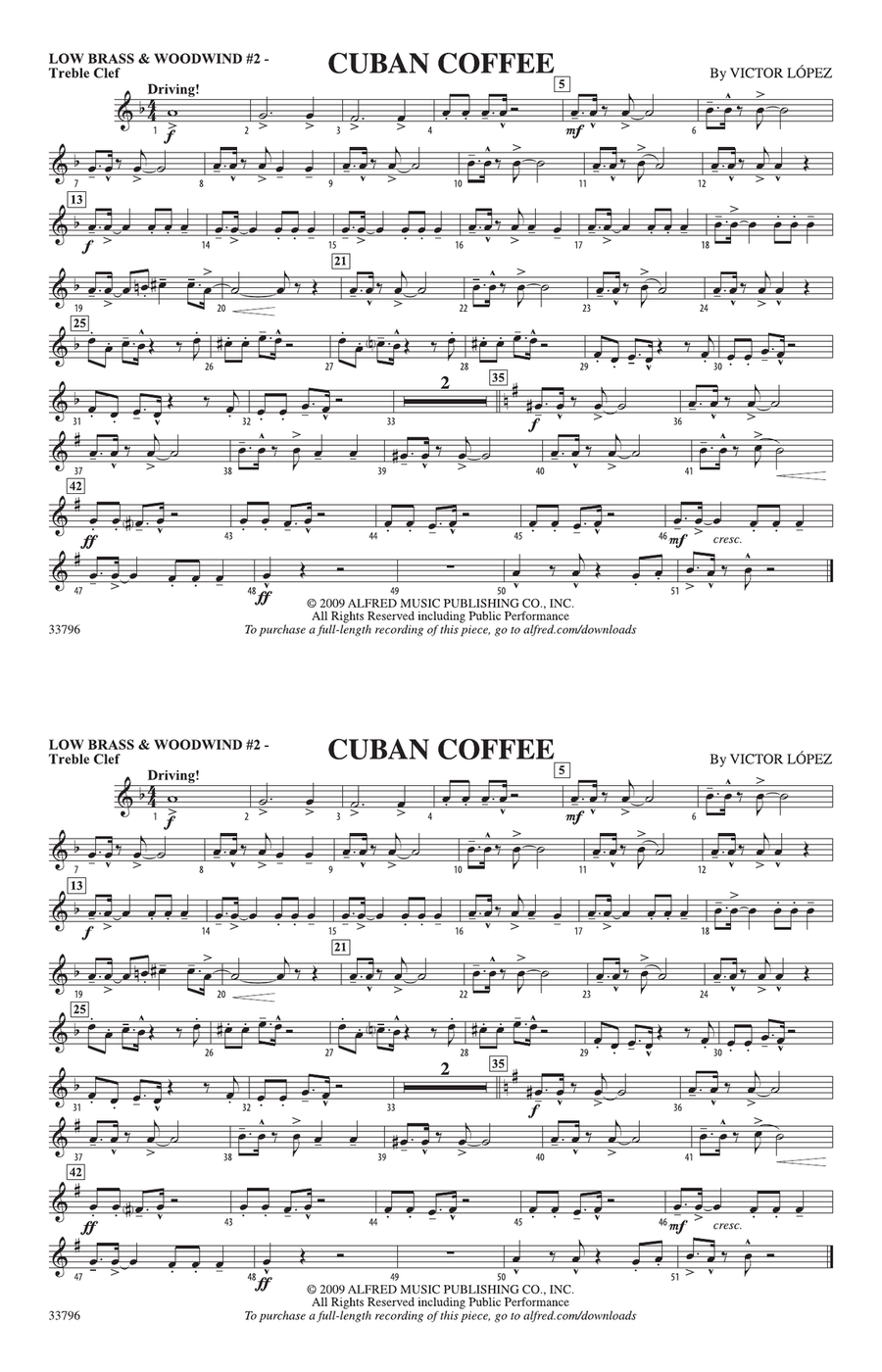 Cuban Coffee: Low Brass & Woodwinds #2 - Treble Clef