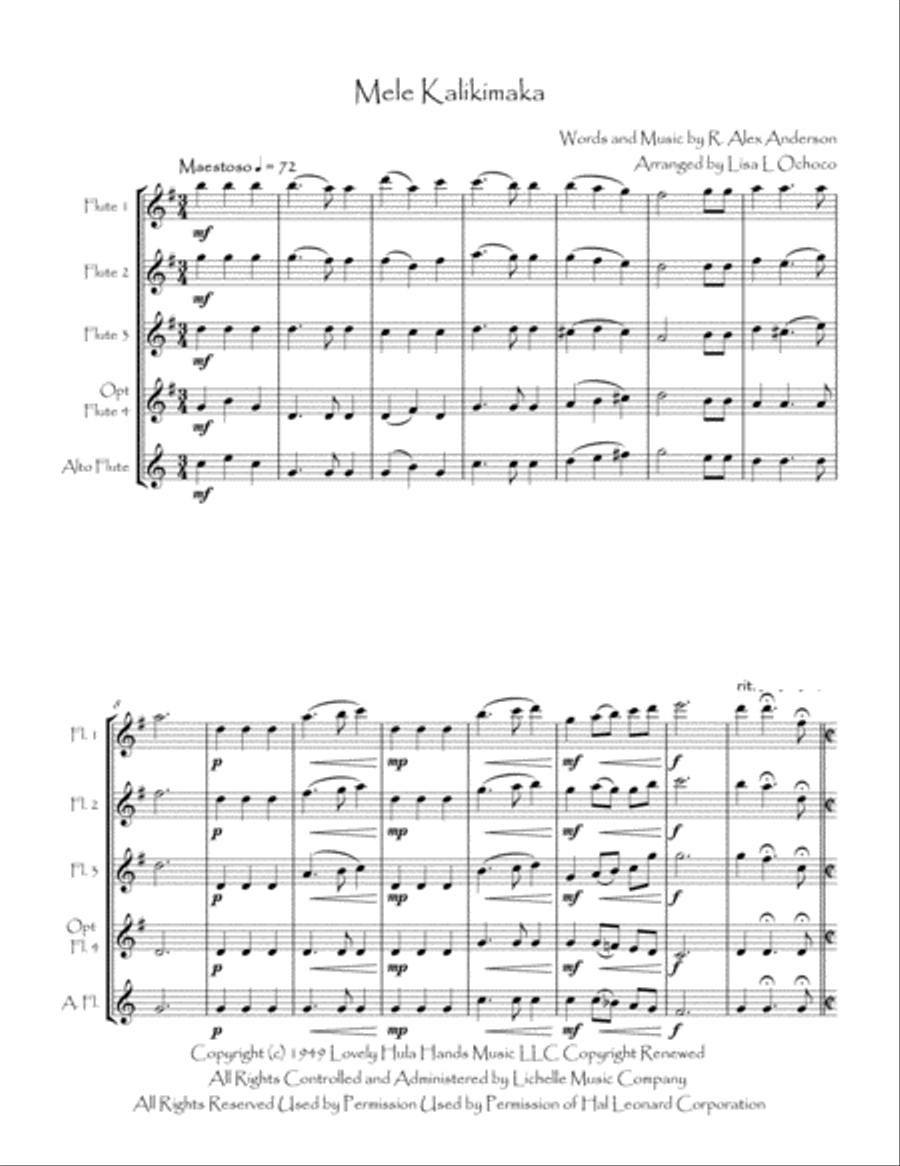 Mele Kalikimaka Flute Quartet scores gallery preview page 5