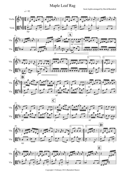 Maple Leaf Rag for Violin and Viola image number null