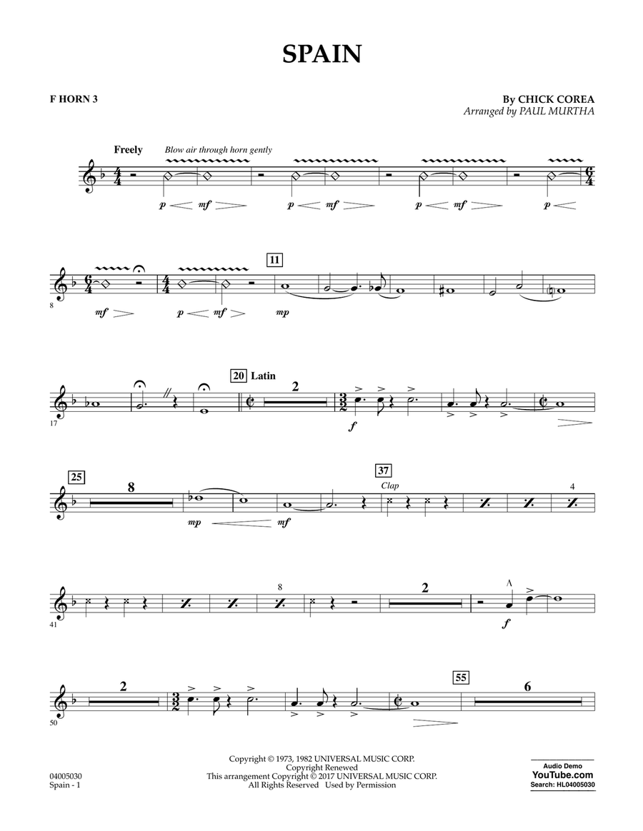 Spain - F Horn 3 Concert Band scores gallery preview page 1