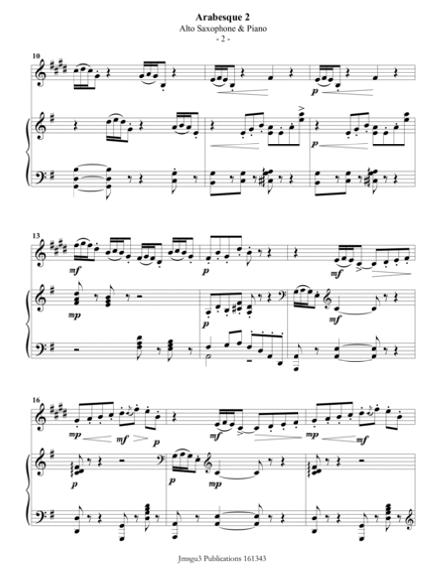 Debussy: Arabesque 2 for Alto Sax & Piano Alto Saxophone scores gallery preview page 2