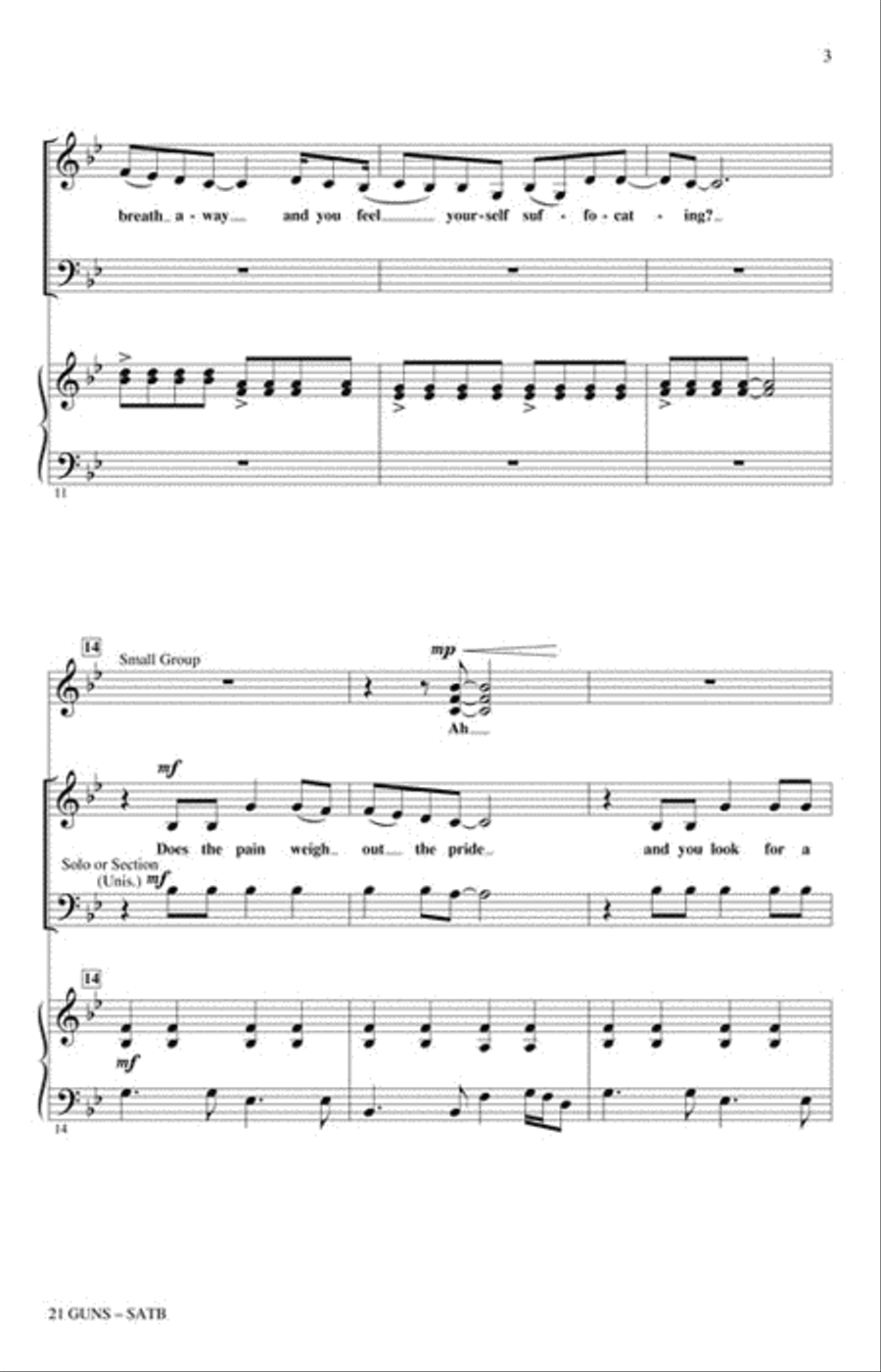 21 Guns (from Green Day's American Idiot) Show Choir scores gallery preview page 3