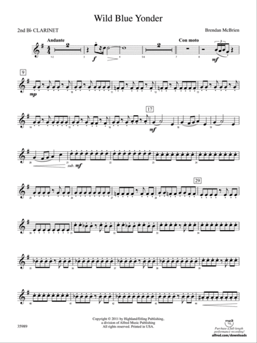 Wild Blue Yonder: 2nd B-flat Clarinet Full Orchestra scores gallery preview page 1