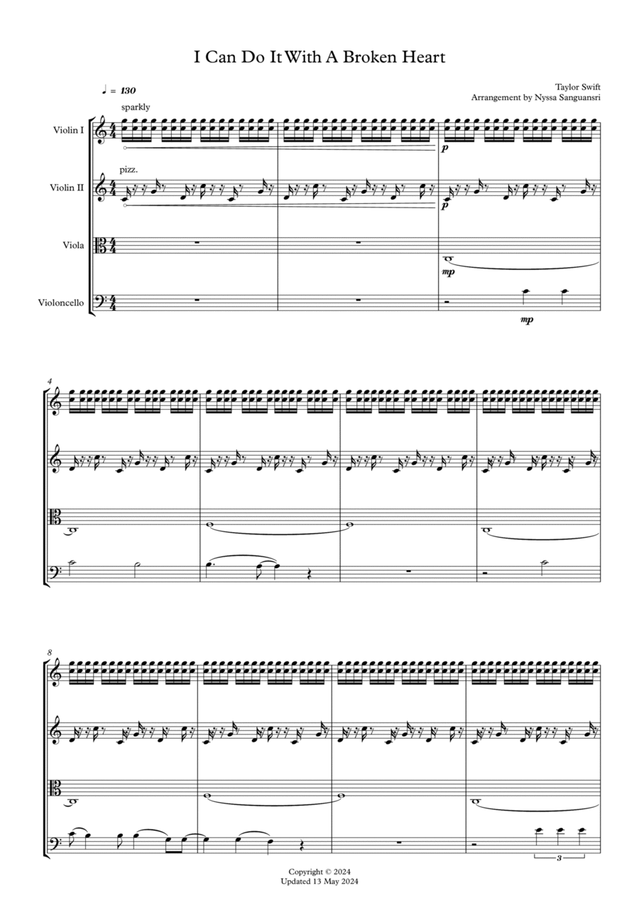 I Can Do It With A Broken Heart String Quartet scores gallery preview page 1