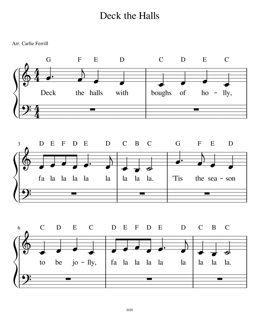 Deck the Halls Easy Piano scores gallery preview page 1