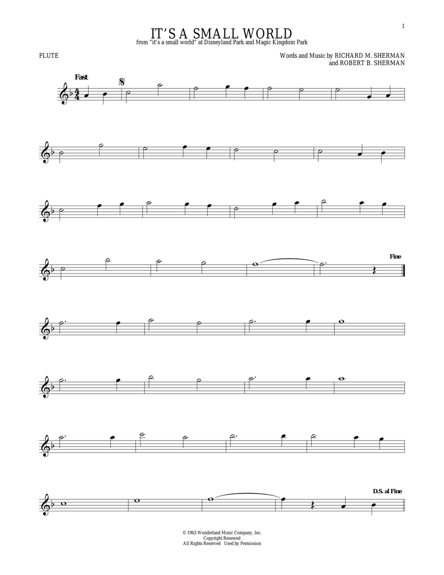 It's A Small World Flute Solo scores gallery preview page 1