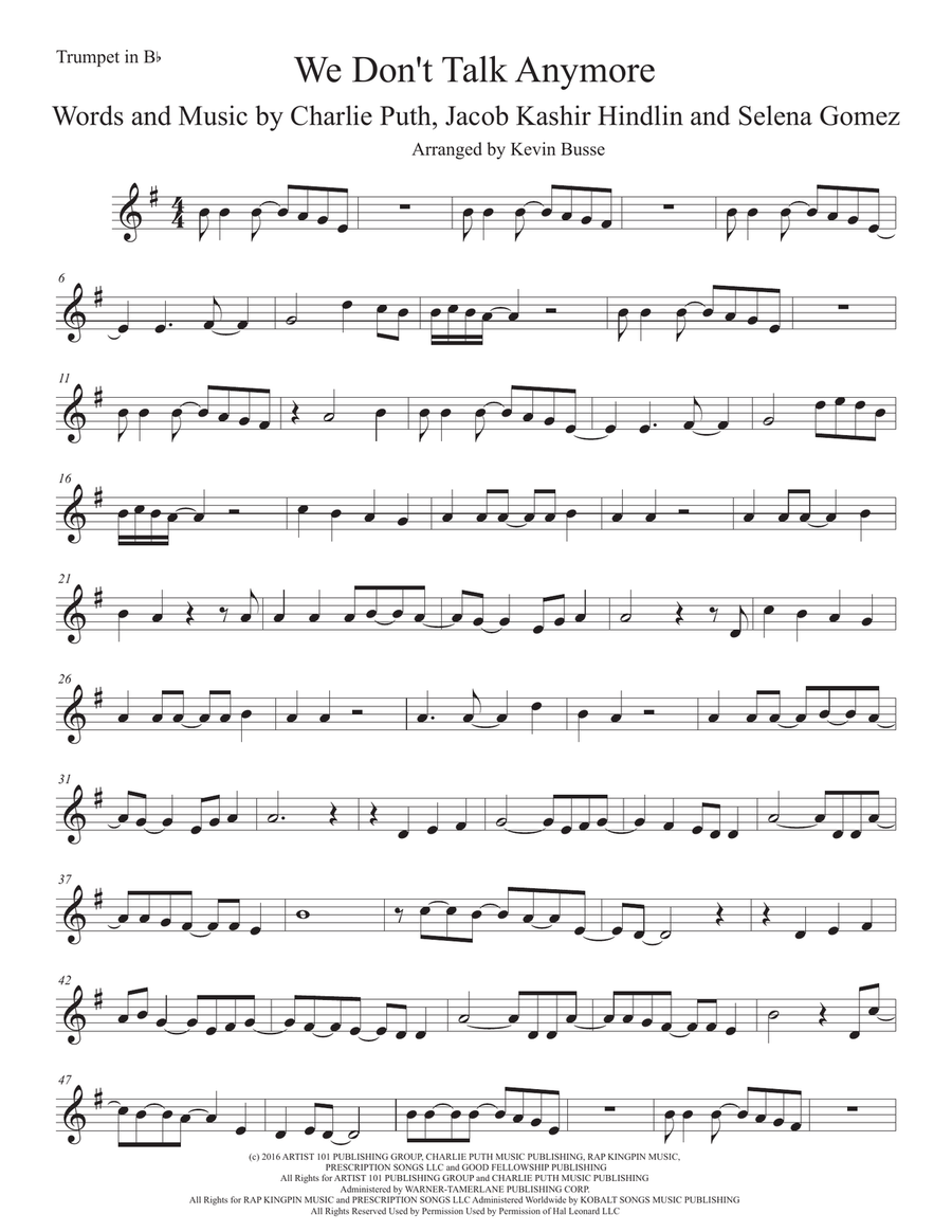 We Don't Talk Anymore We Don't Talk Anymore Trumpet Solo scores gallery preview page 1