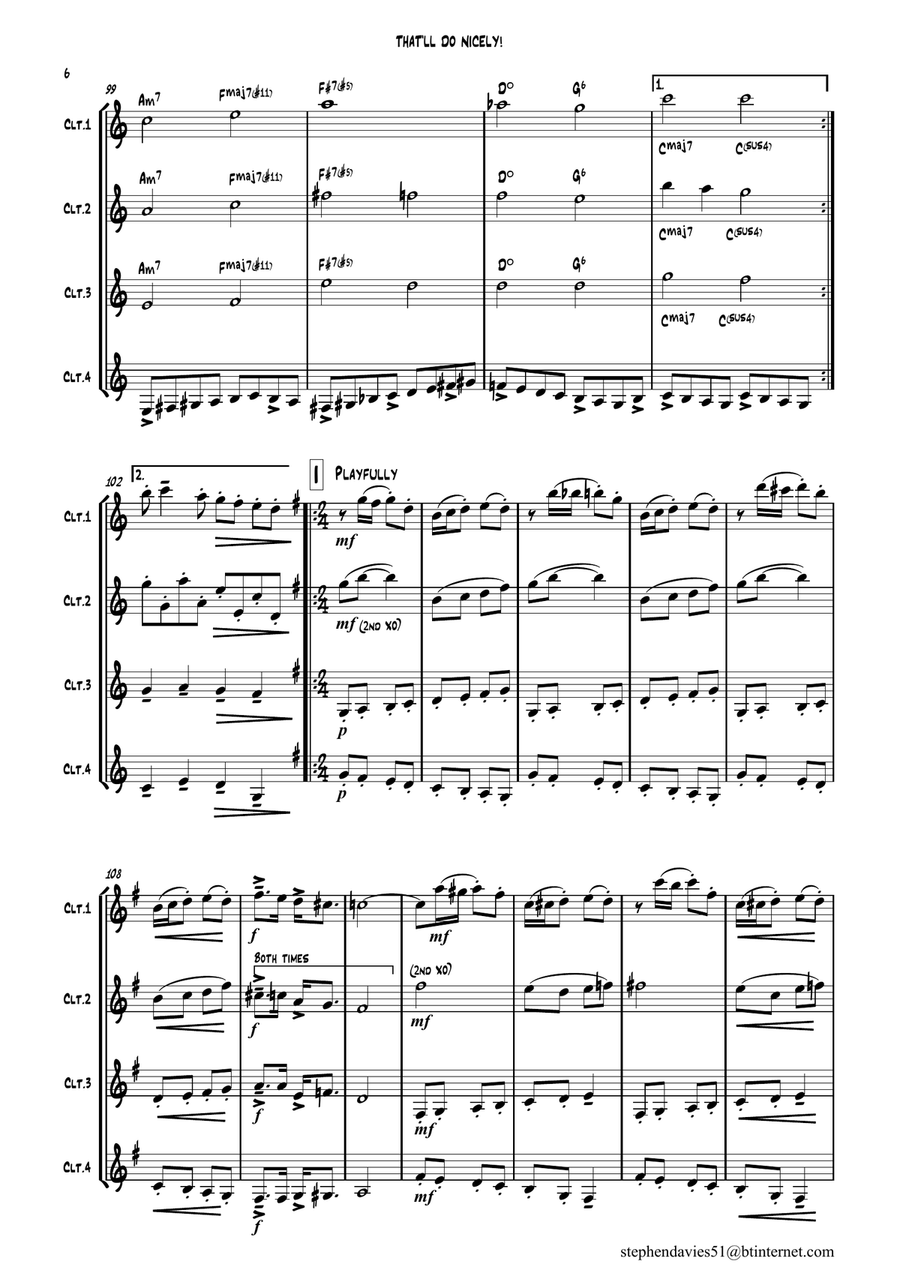 'That'll Do Nicely!' Clarinet Quartet by Stephen Davies. Clarinet Quartet scores gallery preview page 6