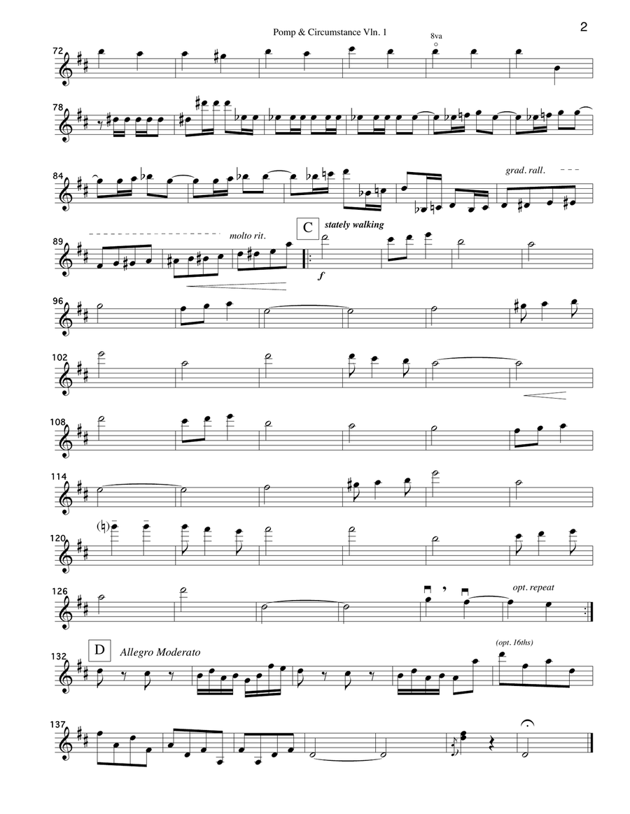 Pomp and Circumstance March no. 1 (graduation) string quartet String Quartet scores gallery preview page 2