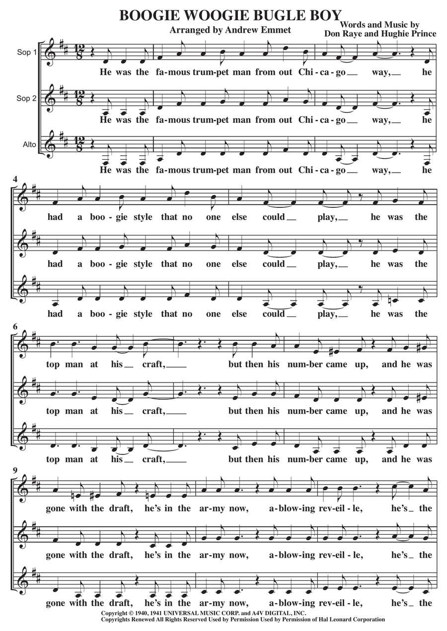 Boogie Woogie Bugle Boy SSA scores gallery preview page 1