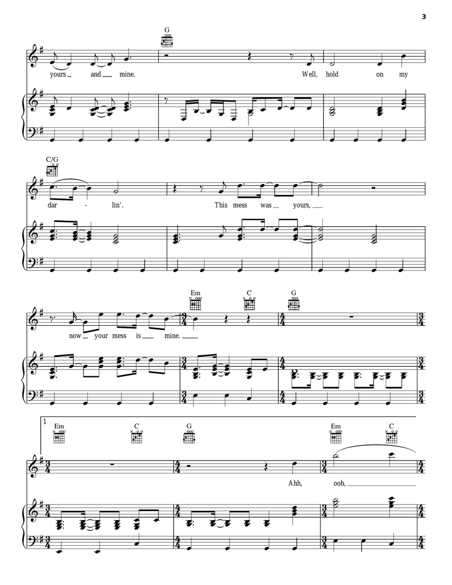 Mess Is Mine Piano, Vocal, Guitar scores gallery preview page 3
