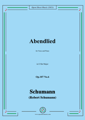 Book cover for Schumann-Abendlied,Op.107 No.6,in E flat Major,for Voice and Piano