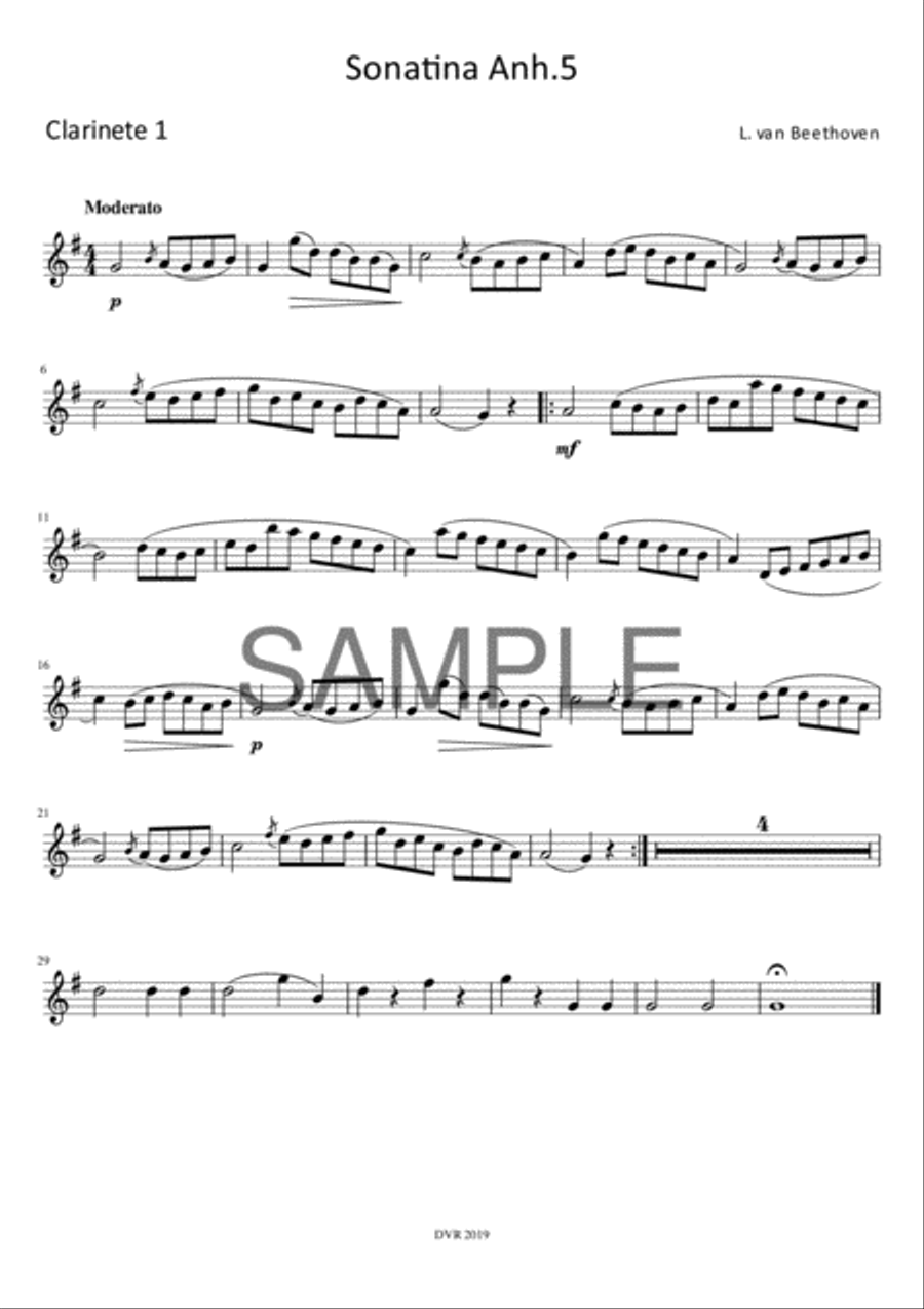 Beethoven Sonatina for Clarinet Quartet image number null