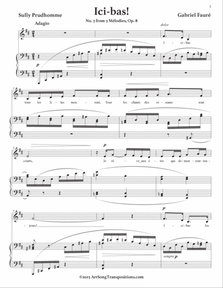 FAURÉ: Ici-bas! Op. 8 no. 3 (transposed to C minor, B minor, and B-flat minor) Voice scores gallery preview page 6