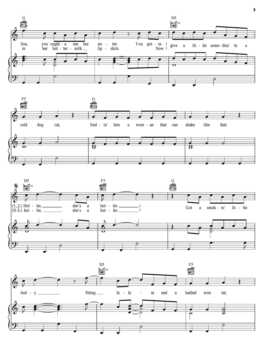 She's A Hottie She's A Hottie Piano, Vocal, Guitar scores gallery preview page 3