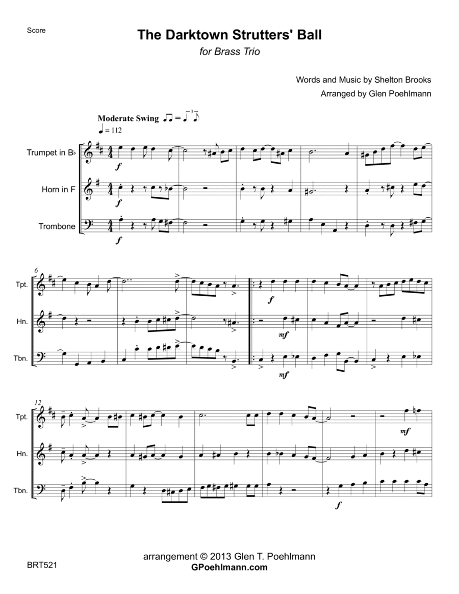 DARKTOWN STRUTTERS' BALL - BRASS TRIO (unaccompanied) Brass Trio scores gallery preview page 1