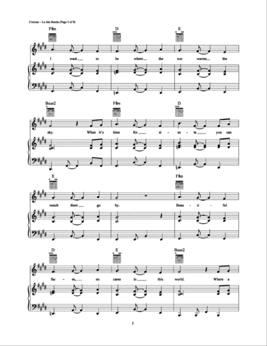 La Isla Bonita Piano, Vocal, Guitar scores gallery preview page 5