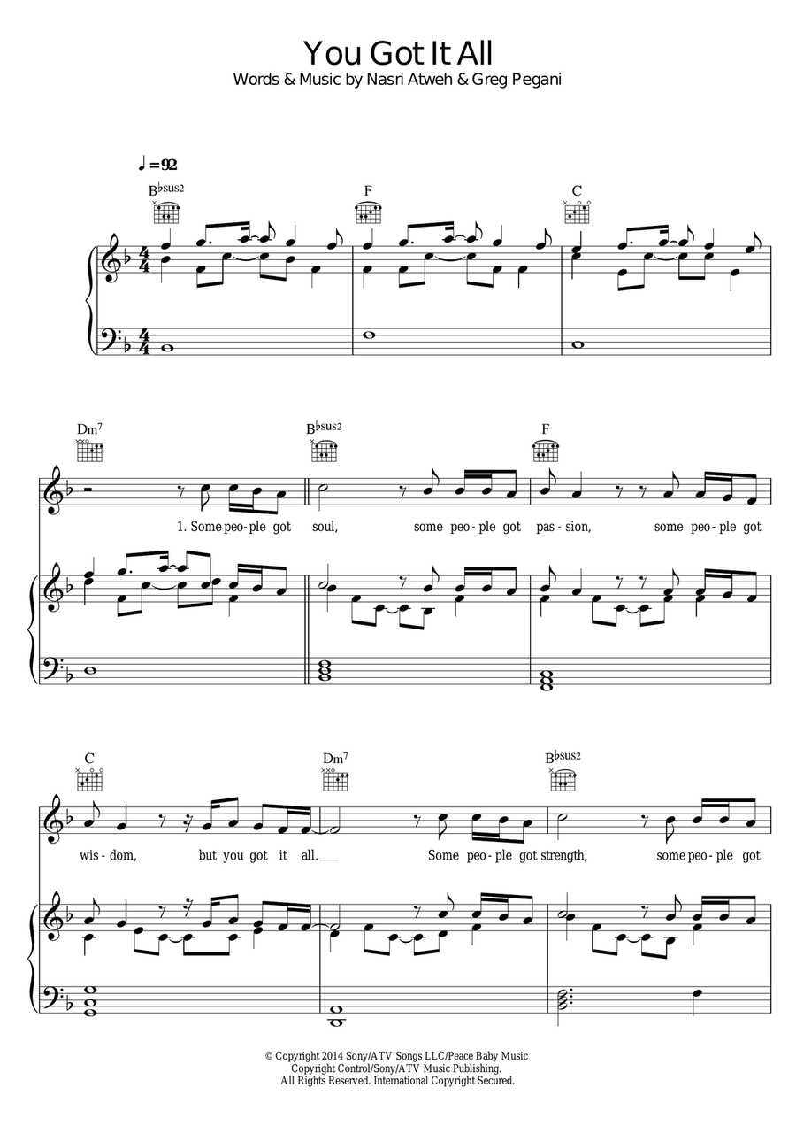 You Got It All Piano, Vocal scores gallery preview page 1