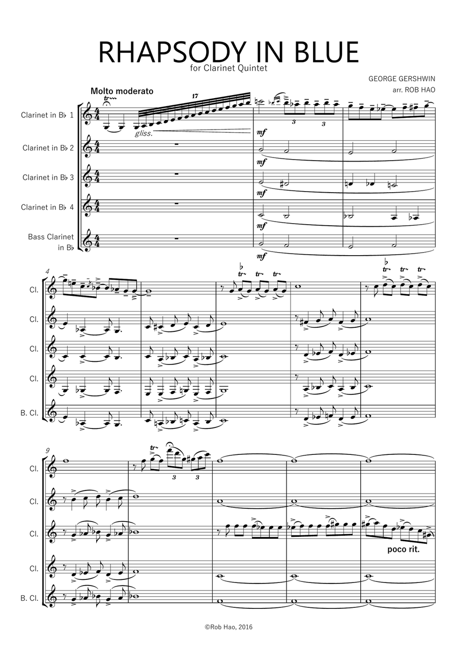 Rhapsody in Blue - Gershwin, for Clarinet Quintet Clarinet Quintet scores gallery preview page 2