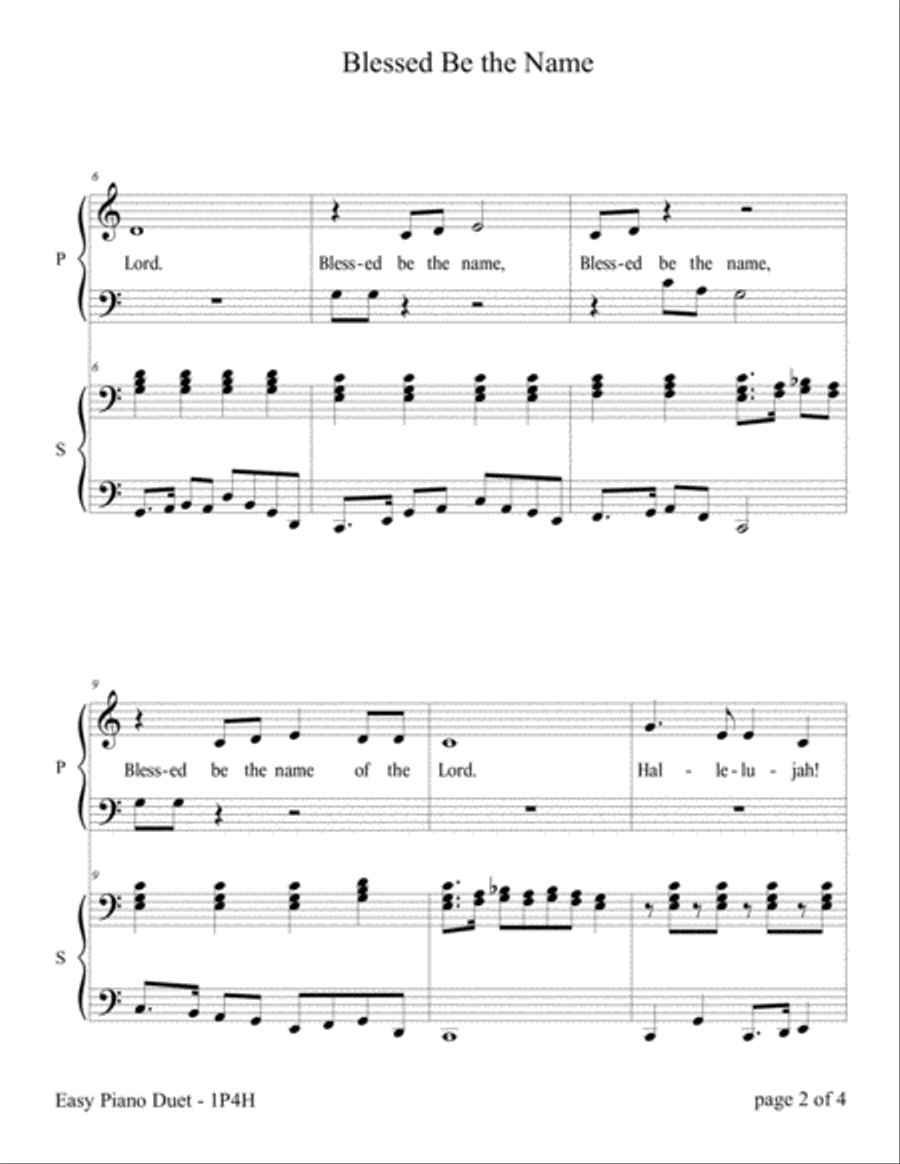 Blessed Be the Name (Easy Piano Duet; 1 Piano, 4 Hands) Piano Method scores gallery preview page 5