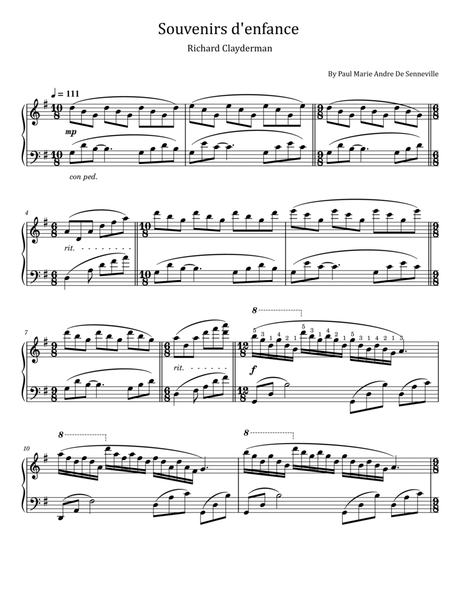 Souvenirs D'enfance Piano Solo scores gallery preview page 1