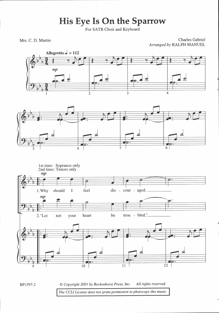 His Eye Is on the Sparrow 4-Part scores gallery preview page 2