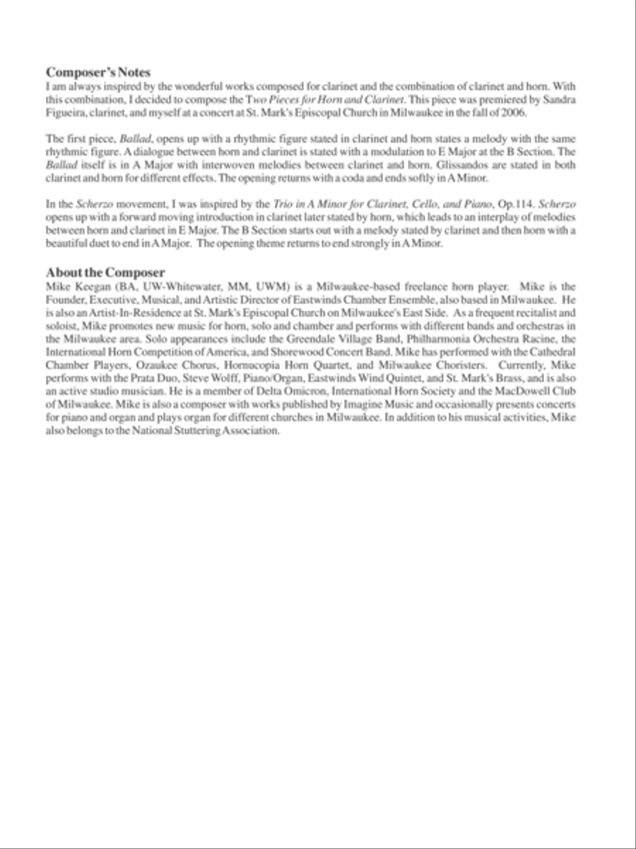 Two Pieces for Horn & Clarinet Clarinet scores gallery preview page 3