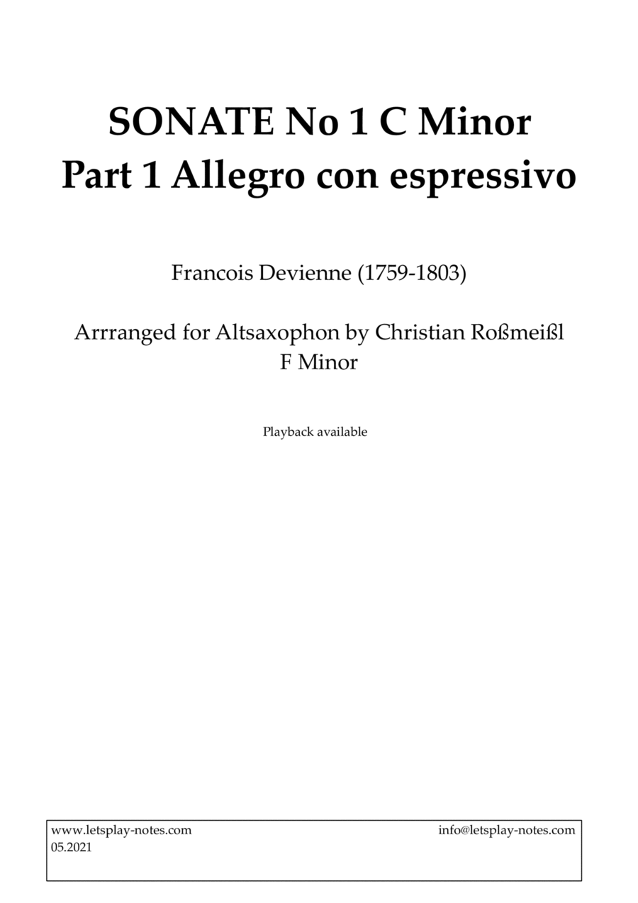 Devienne Sonata No 1 C Minor Part 1 Allegro (Altsaxophon) Alto Saxophone scores gallery preview page 1