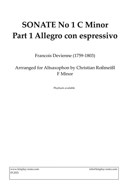 Devienne Sonata No 1 C Minor Part 1 Allegro (Altsaxophon)