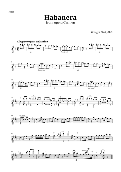 Habanera from Carmen by Bizet for Flute Solo image number null