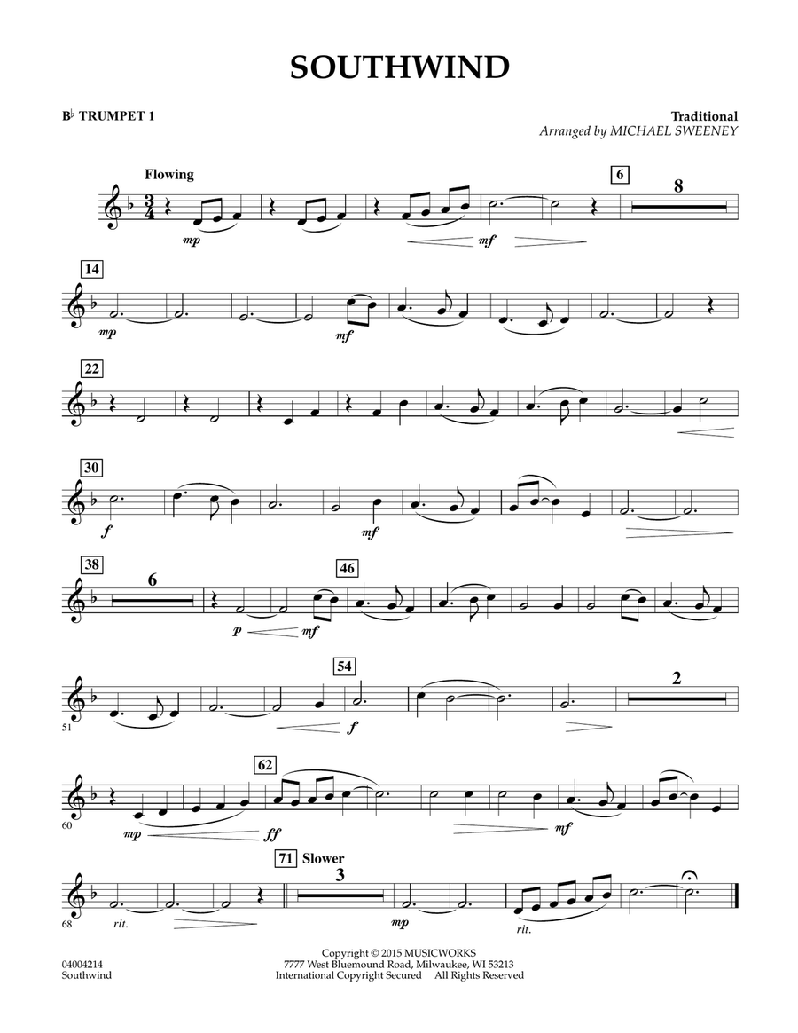 Southwind - Bb Trumpet 1 Southwind - Bb Trumpet 1 Concert Band scores gallery preview page 1