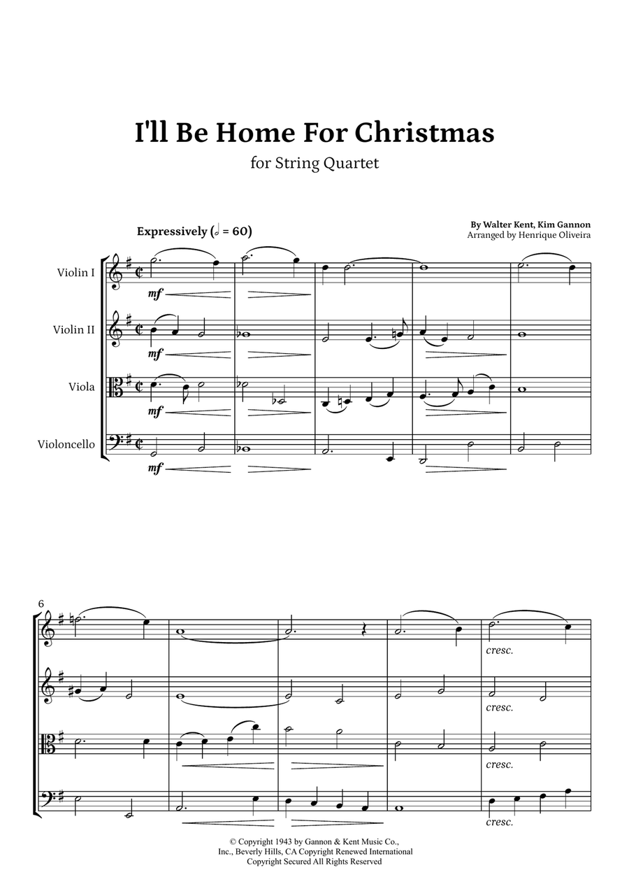 I'll Be Home For Christmas String Quartet scores gallery preview page 1