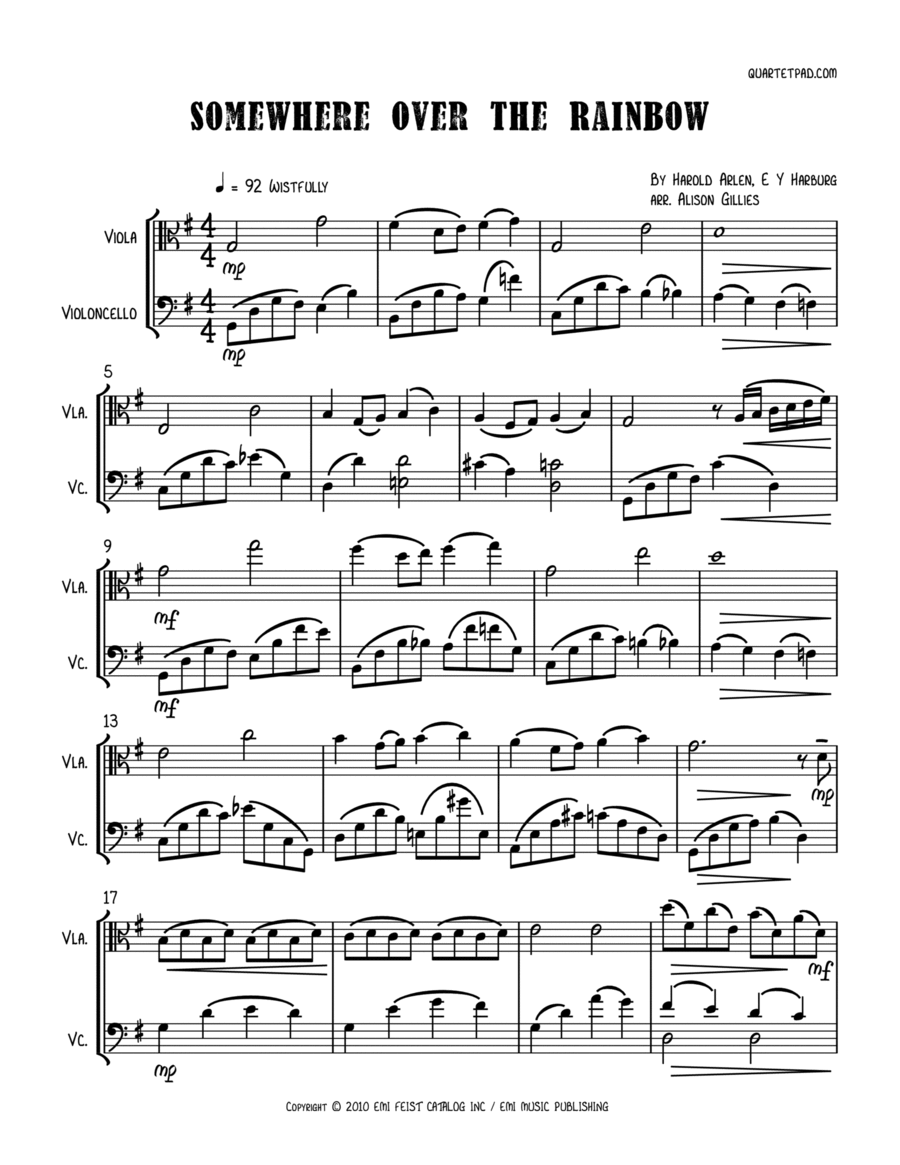 Over The Rainbow String Duet scores gallery preview page 1