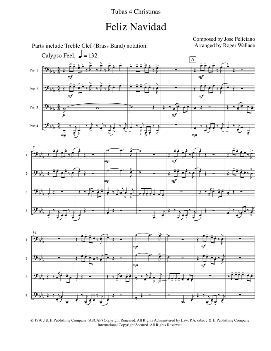 Feliz Navidad Brass Quartet scores gallery preview page 1