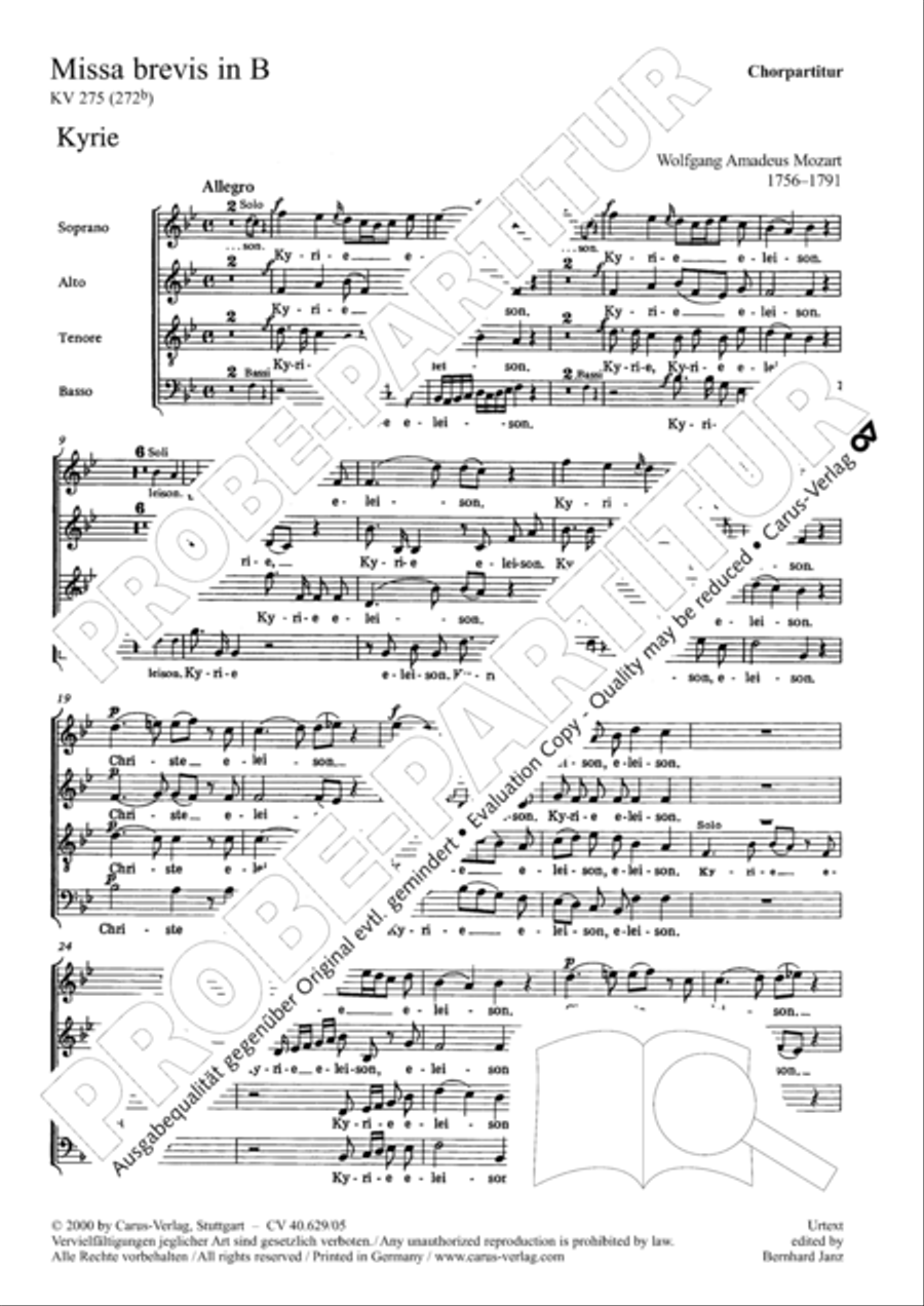 Missa brevis in B flat major 4-Part scores gallery preview page 2