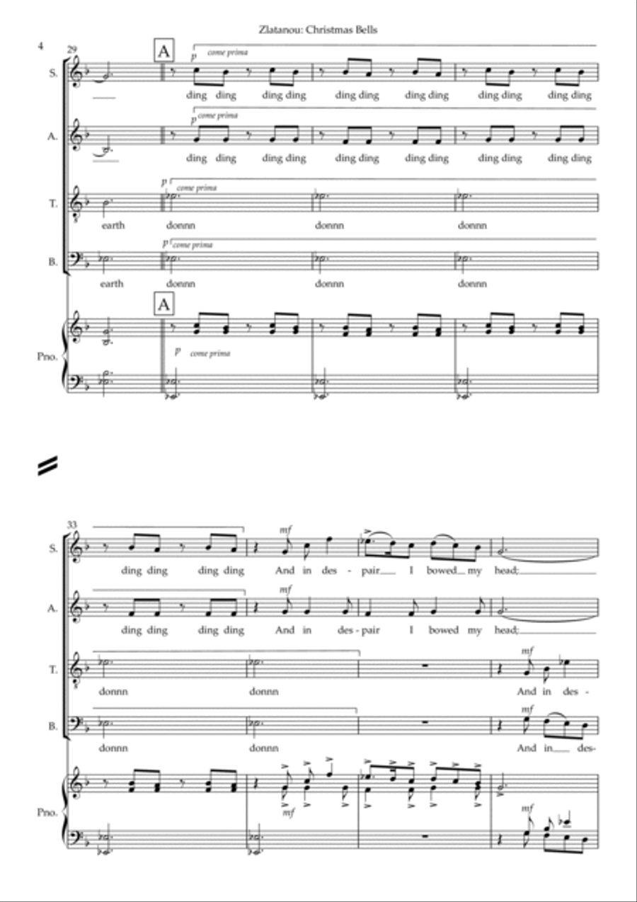 CHRISTMAS BELLS for SATB a cappella choir 4-Part scores gallery preview page 4