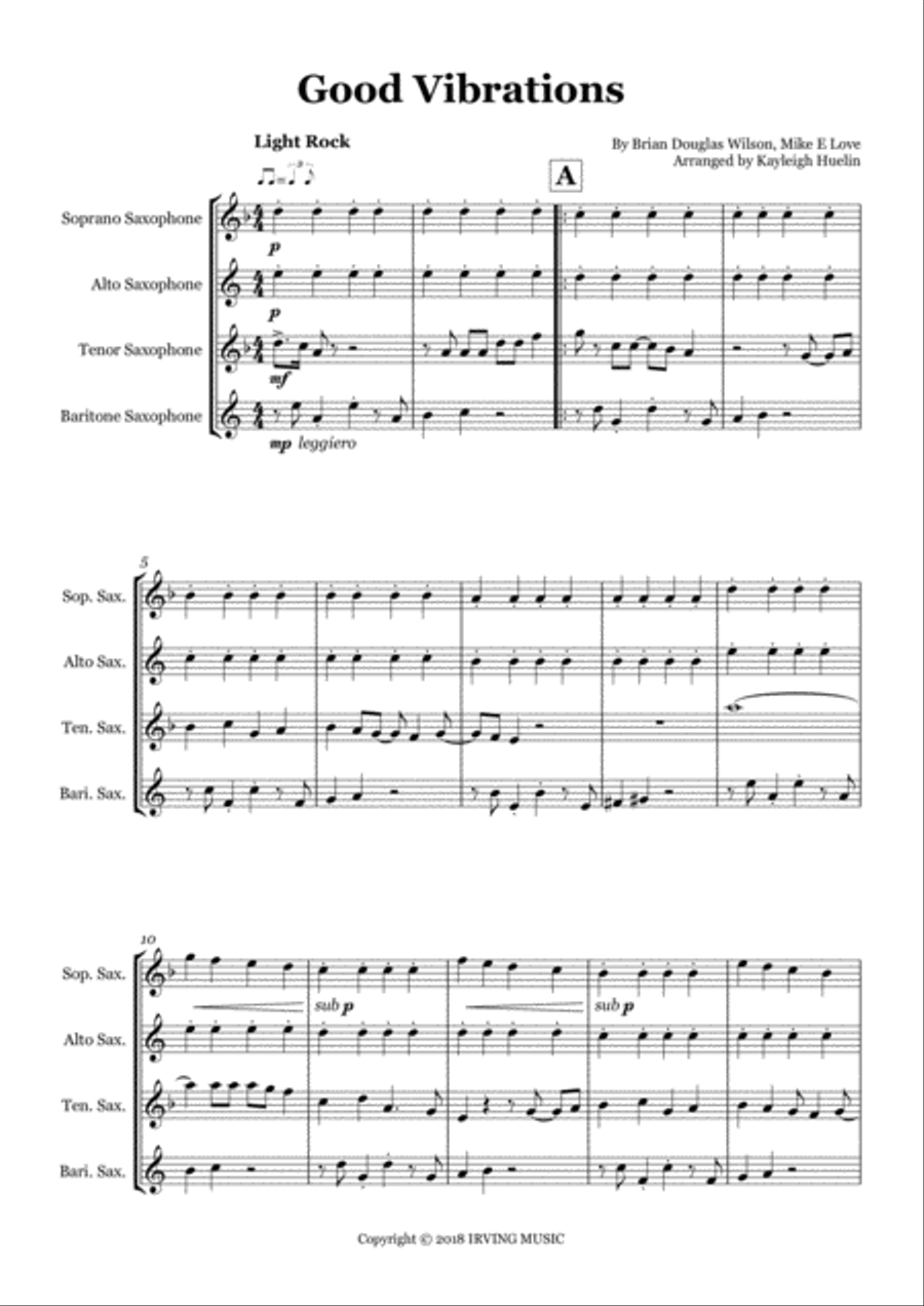 Good Vibrations Saxophone Quartet scores gallery preview page 1