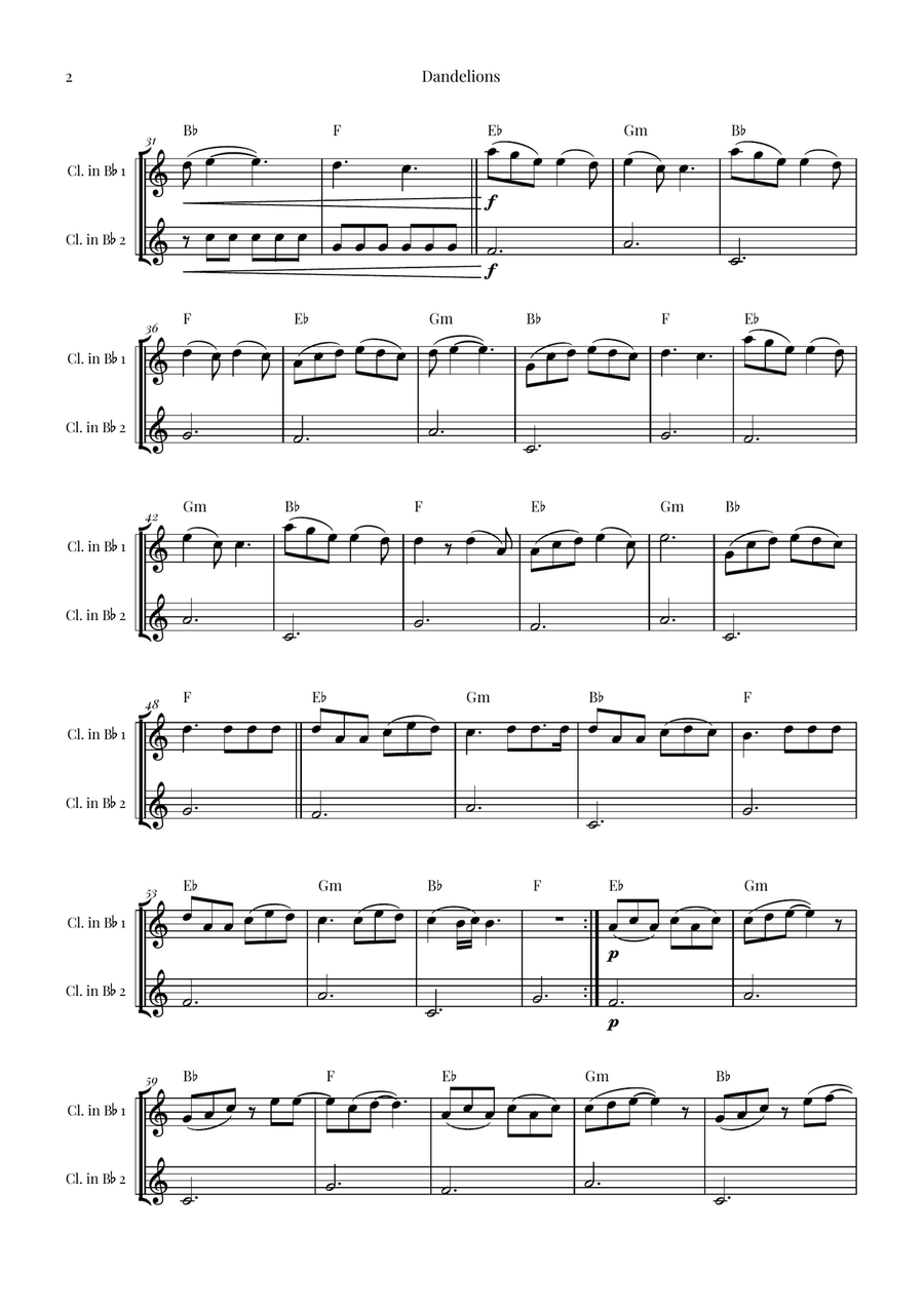 Dandelions Clarinet Duet scores gallery preview page 2
