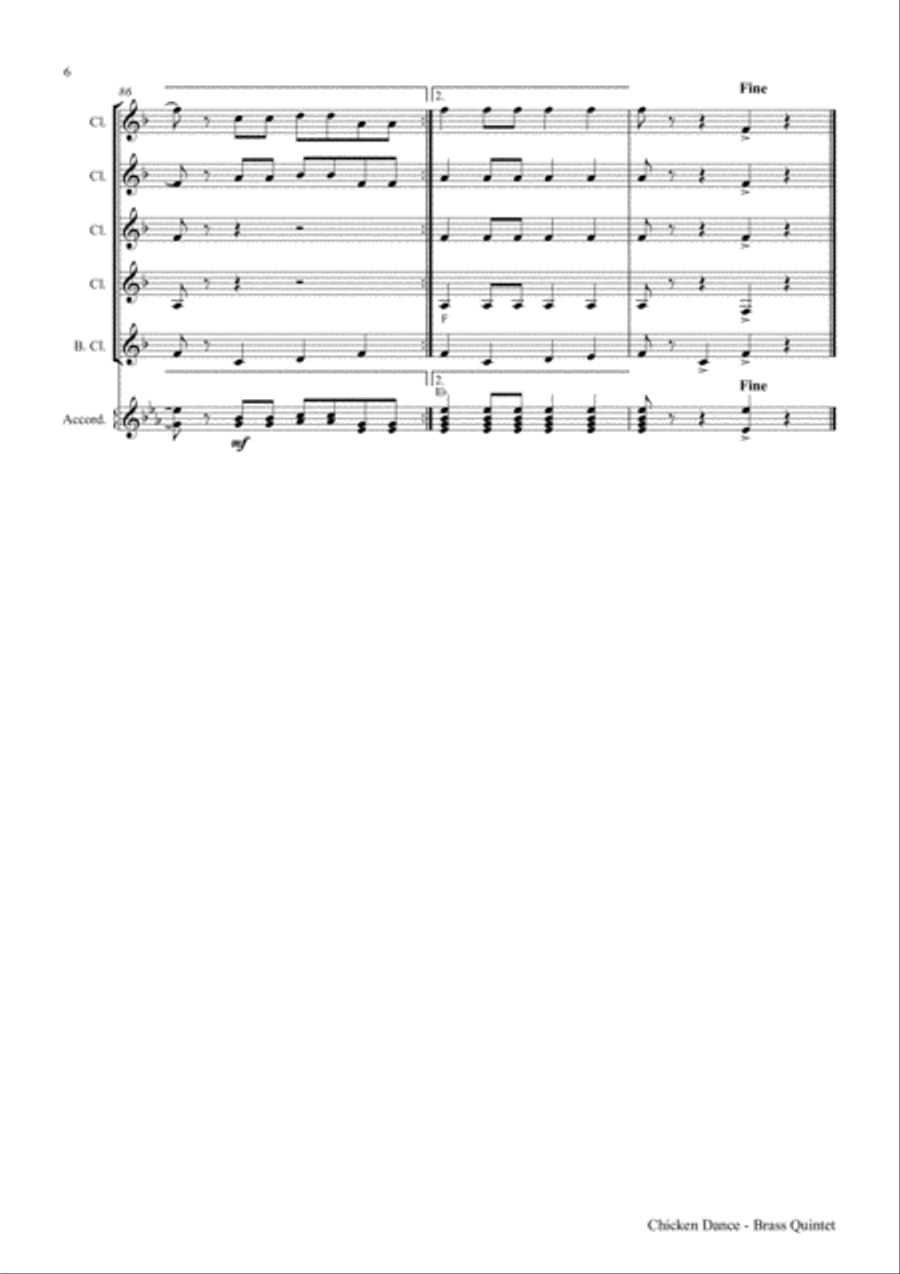 The Chicken Dance Woodwind Ensemble scores gallery preview page 6