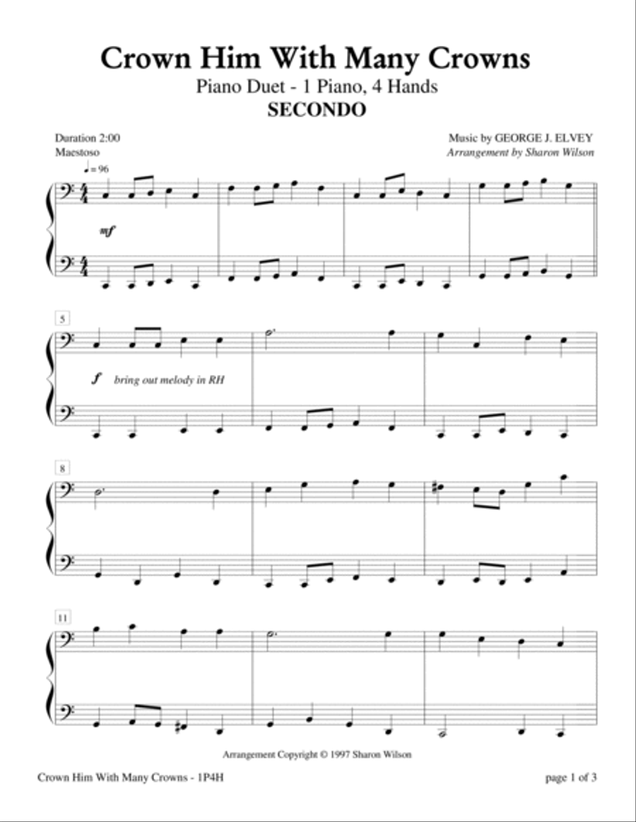 Crown Him With Many Crowns (1 Piano, 4 Hands Duet) 1 Piano, 4-Hands scores gallery preview page 2