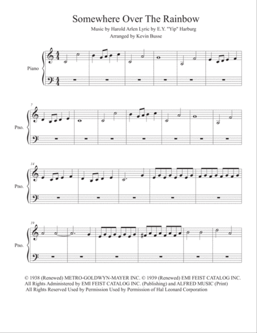 Over The Rainbow (from The Wizard Of Oz) Easy Piano scores gallery preview page 1