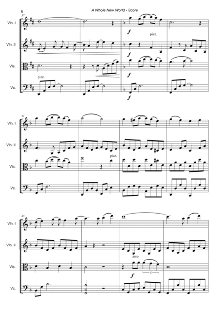 A Whole New World (from 'Aladdin') String Quartet scores gallery preview page 6