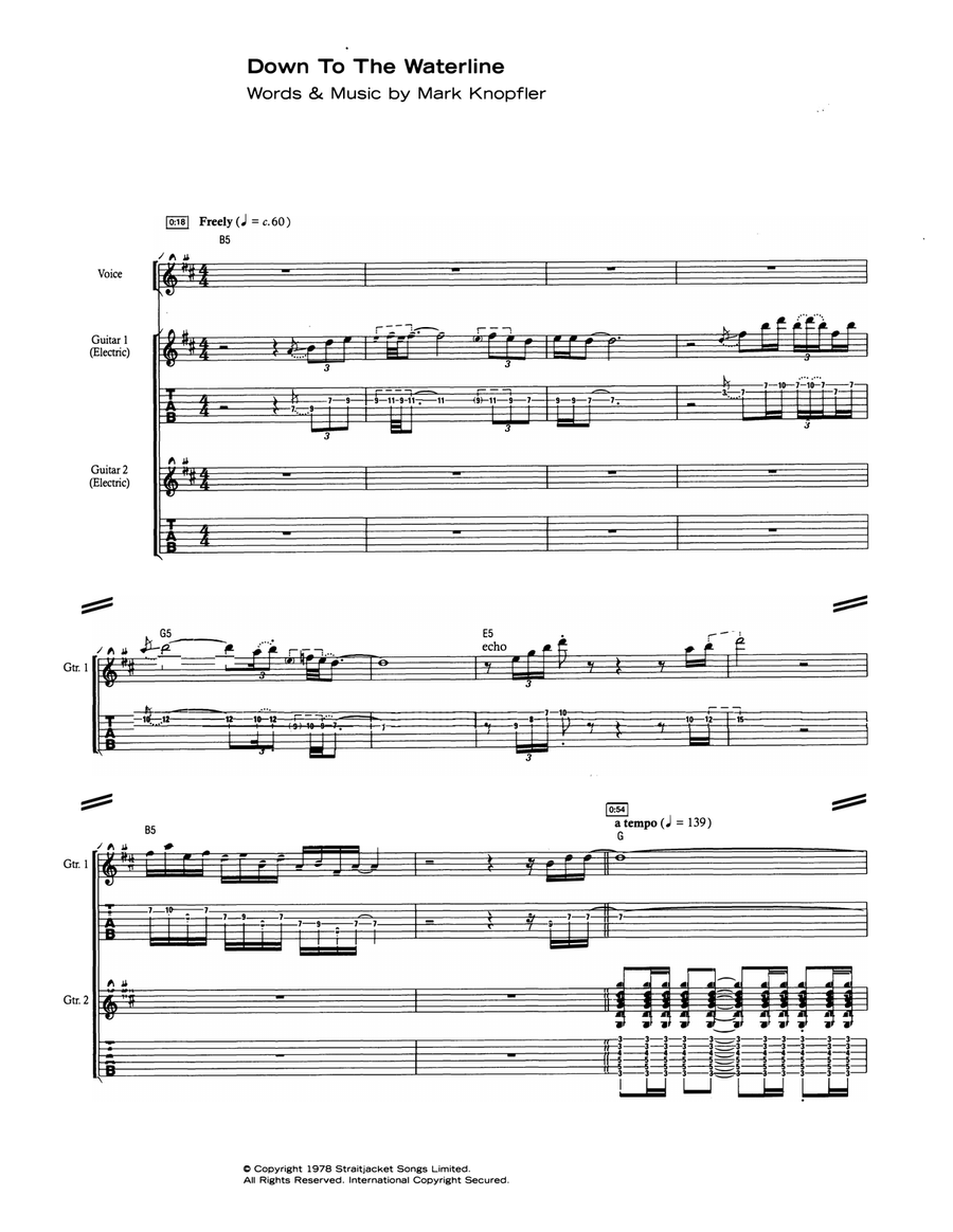 Down To The Waterline Down To The Waterline Guitar Tablature scores gallery preview page 1