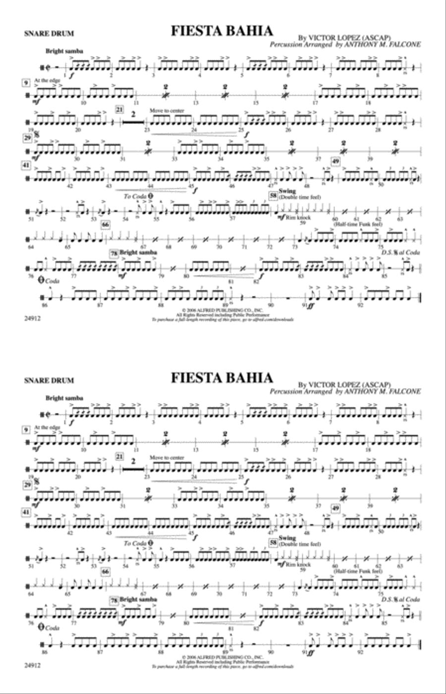 Fiesta Bahia: Snare Drum Marching Band scores gallery preview page 1