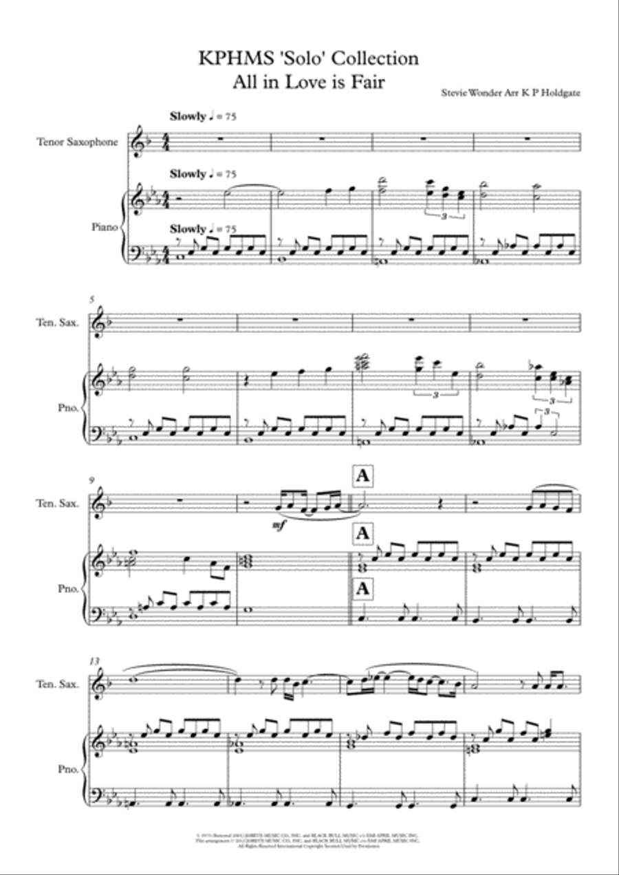 All In Love Is Fair Tenor Saxophone scores gallery preview page 1