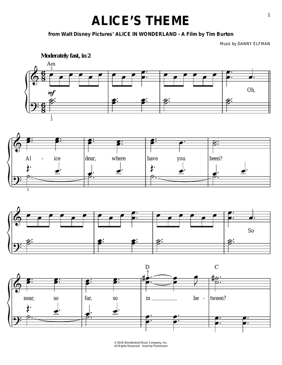Alice's Theme Alice's Theme Easy Piano scores gallery preview page 1