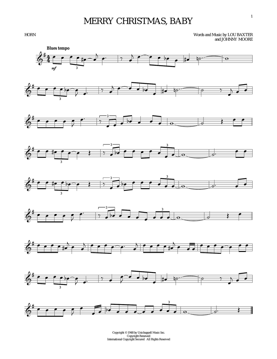 Merry Christmas, Baby Merry Christmas, Baby Horn Solo scores gallery preview page 1