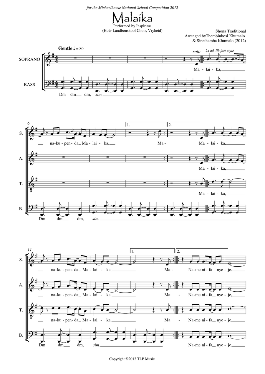 Malaika Malaika 4-Part scores gallery preview page 1