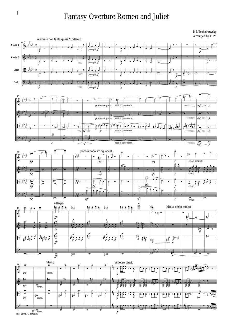 Tchaikowsky Fantasy Overture Romeo and Juliet, for string quartet, CT006 String Quartet scores gallery preview page 1